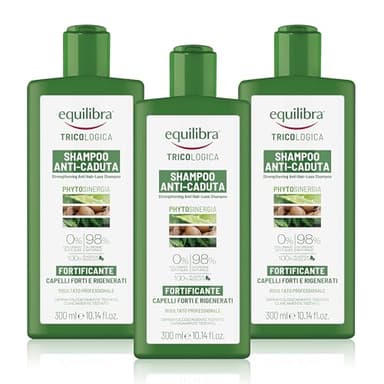 equilibra Capelli, Shampoo Anti-Caduta Fortificante, Deterge Delicatamente i Capelli Fragili, Evita Che Cadano o Si Spezzino, a Base di Aloe Vera, Olio di Argan, Cheratina Vegetale, 3 Pezzi da 300 ml