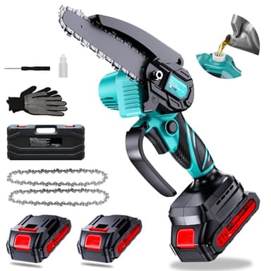 Olubfdh Mini Motosega a Batteria Con 4000mah Batterie e Caricatore Rapido, 550W 6 Pollici Motosega Elettrica Con Pompetta Olio e Blocco di Sicurezza Per il Taglio Del Legno e Giardini