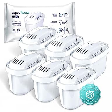 Aquafloow Set 6 Cartucce Filtranti Acqua | Compatibili con Brita Maxtra+, Maxtra Pro, Caraffe Marella, Style, Elemaris | Riduce Cloro, Calcare, Metalli Pesanti
