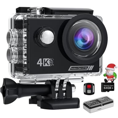 Camlance Action Cam 4K60 FPS con Scheda SD da 64G, HD 48MP WiFi Videocamera,Fotocamera Sott'acqua 40M con Telecomando,170° stabilizzata Telecamera Subacquea, 2 Batterie e Accessori di Montaggio