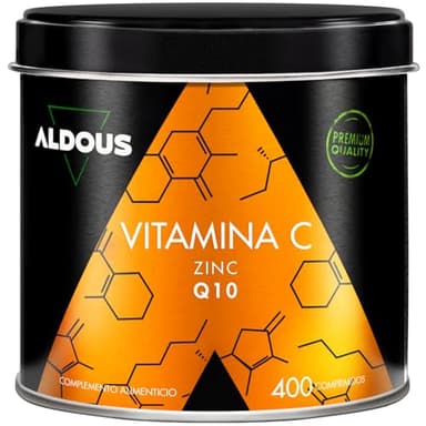 Vitamina C + Zinco + Q10-400 Compresse (Scorta per +1 Anno) - Vitamina C Alto Dosaggio - 100% Naturale - Integratori Stanchezza, Integratore Difese Immunitarie - ALDOUS