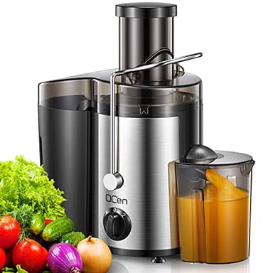 QCen Spremiagrumi, centrifuga con vano di riempimento da 3 pollici, facile da pulire, in acciaio inox, senza BPA, ideale per frutta e verdura (Argento, 500W)