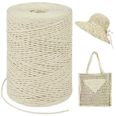 LEREATI Rafia per Uncinetto per Borse, 1.5mm x 300m Cordino per Borse Uncinetto, Raffia Nastro Regalo Naturale, Filato per Cappello, Confezioni Regalo, Fai da Te Artigianato