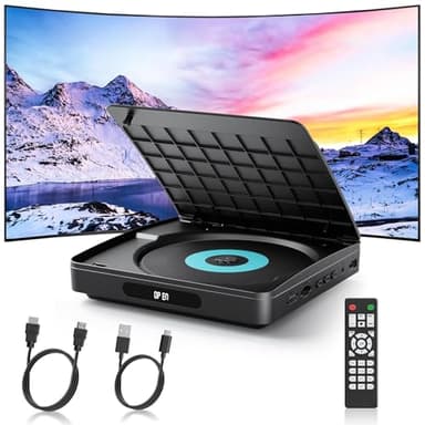 Lettore DVD WOLFANG per TV con HDMI, 1080P Full HD Region Free, telecomando e cavo Type-C, lettore CD per impianto stereo domestico, porta USB 2.0 (non Blu-ray)