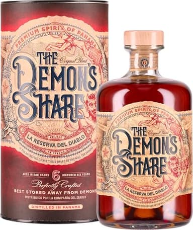 The Demon's Share Rum, 700ml, Note Vanigliate, Speziate e di Cuoio, Rum Scuro Artigianale di Panama, Invecchiato 6 Anni in Botti di ex Bourbon Americano, Confezione Regalo con Astuccio, 40% Vol.