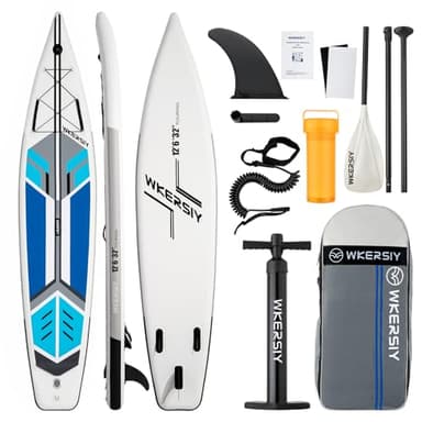 wkersiy Tavola da SUP Gonfiabile Touring 380cm (12'6"), Stand Up Paddle Ampio e Stabile per 2 Persone, Portata Elevata con Supporto per Action Cam, Idrodinamica Ottimizzata, Kit Completo - Blu