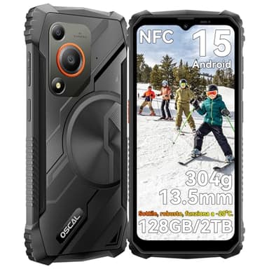 OSCAL MARINE 1 Rugged Smartphone Android 15, 12GB+128GB/2TB Telefono Indistruttibile, 6.56''HD+ 90Hz Telefono Antiurto, AI 16MP+8MP, 13,5 mm leggero IP68/IP69K/3 Slot/NFC/Face ID/OTG/GPS Nero