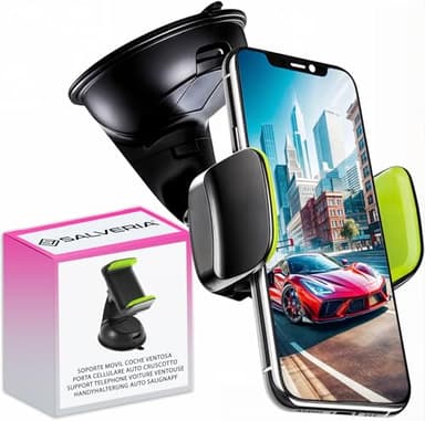 Porta cellulare auto cruscotto ventosa Parabrezza compatibile con smartphone fino a 7,6" Rotazione a 360º Posizionamento orizzontale e verticale Regolazione universale Installazione semplice