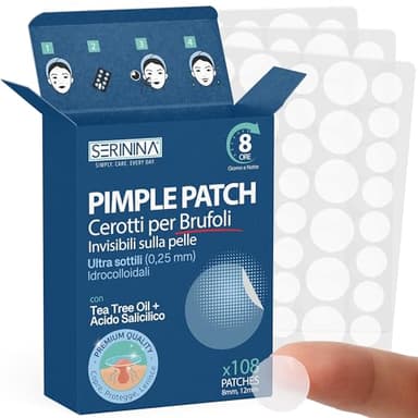 SERININA Pimple Patch Brufoli - Cerotti Idrocolloidali Acne Viso - Hydrocolloid Patches Ultrasottili - 108 Cerottini di 2 misure per brufoli grandi e piccoli