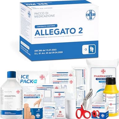 AIESI® kit di reintegro ALLEGATO 2 pacco medicazione per cassetta pronto soccorso aziende meno 3 dipendenti, Conforme DM388/DL81, Made in Italy