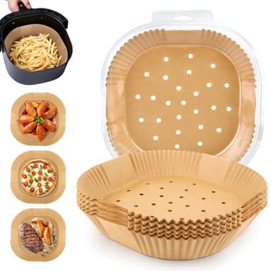200 Pezzi Carta Forno per Friggitrice ad Aria，Carta Air Fryer Quadrata，Antigrasso Antiaderente Fodera In Carta，pergamena Carta da Forno，per 5.0-6.0L Air Fryer, Forno, Padelle, Microonde-20cm