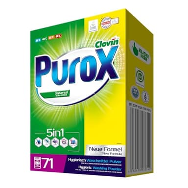 PUROX UNIVERSAL Detersivo Lavatrice Polvere (71 Lavaggi) – Per tutti i tessuti, rimuove le macchie, ecologico, protezione anticalcare, cartone da 5 kg