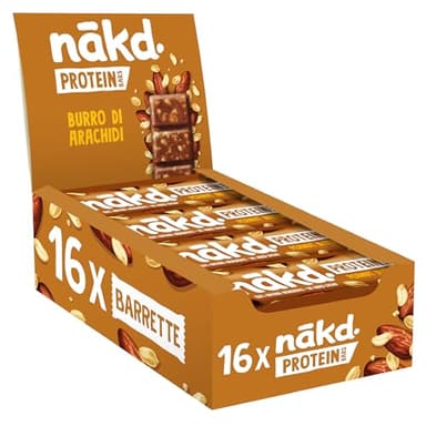 Nākd. Protein Burro di Arachidi | Barrette Proteiche | 7g di Proteine Vegetali | 100% Ingredienti Naturali | Senza Zuccheri Aggiunti | Vegan | 16 x 45g | 720g