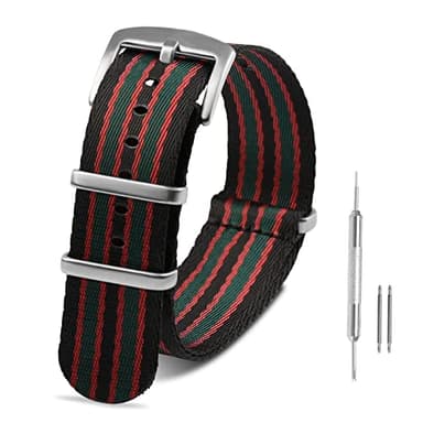 RoYiio Cinturini NATO in Nylon, Compatibile con Anse Larghe 20mm, Comodo e Traspirante, Nylon Cinturino per Uomo Donna - Nero Rosso Verde