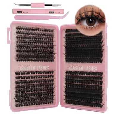 VEGCOO 560 Pezzi Ciglia Finte Ciuffetti Kit, 60-100-120-150D Curl Ciglia Finte Naturali Russian Eyelashes Extensions, Cluster Lashes per Ragazze e Donne (10-16mm Mix)