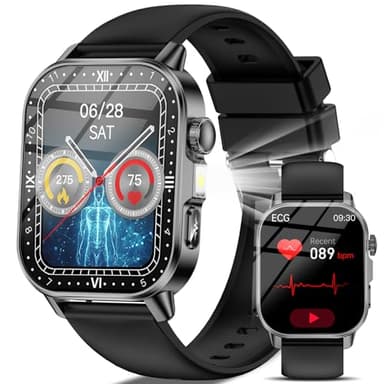 2026 Nuovo Smartwatch Uomo con ECG/𝐆li𝐜𝐞𝐦𝐢a/Pressione Sanguigna/Sonno/Apnea Notturna/Acido Urico/BMI/Temperatura/Cardiofrequenzimetro,2,0"Orologio con Torcia LED/Funzione Telefono/Pulsante SOS