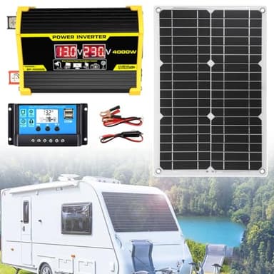 moupeaktain Kit Pannello Solare da 400W 12V, Display LED, con Inverter/Pannello Solare / 30A Regolatore per RV, Camper, Roulotte E Altre Applicazioni off-Grid,Black