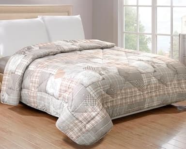 Tata Home Trapunta Invernale Matrimoniale Imbottita in Morbida Microfibra Piumone Letto Trapuntato Caldo e Soffice Autunno Inverno Traspirante Anallergico Mod. Mony Dis.2 Cuori Shabby Colore Beige
