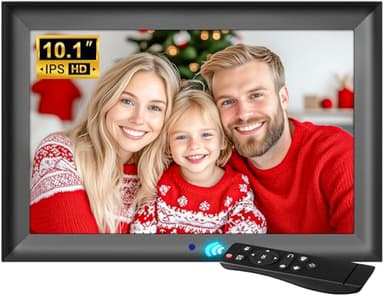 OBVHNUA Cornice Digitale 10,1 Pollici Fotocornice Digitale con Telecomando, Senza WiFi Senza Touchscreen Rotazione Automatica Supporto USB/SD, Foto Musica Video Calendario Famiglia