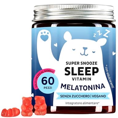 Super Snooze Sleep Vitamin - Sonno naturale - Melatonina 1mg con Vitamina B6-60 Pezzi (2 Mesi) - Senza Zucchero, Vegano - Bears with Benefits