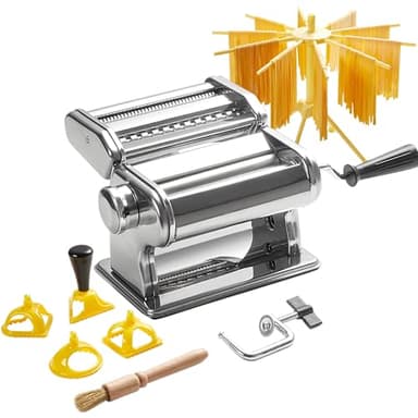 ROSSETTO Macchina per la pasta manuale con stendipasta – Macchina per pasta in acciaio inox con 9 spessori regolabili, 2 larghezze di taglio – Per lasagne, spaghetti, fettuccine – Ravioli