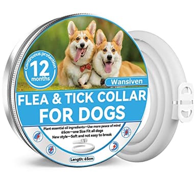 Wansiven Collari Antipulci per Cani, Regolabili da 65 cm, Zecche Impermeabili, Protezione 12 Mesi, per Cani di Piccola, Media e Grande Taglia