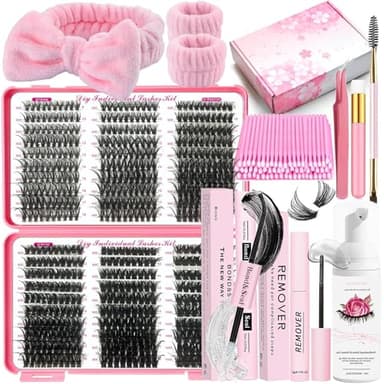 DNSGOOR Kit di Estensione Ciglia 590Pcs Ciglia con Lash Bond and Seal,Rimuovi Ciglia,Shampoo per Ciglia Fasce da Polso per Capelli Spazzola di Pulizia Pinzette Pennello Mini Applicatore (LASH01)
