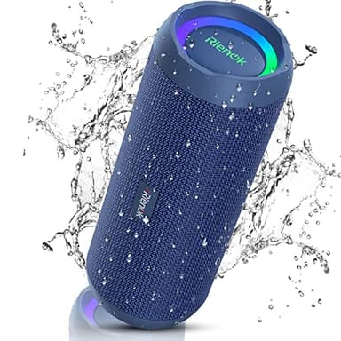 RIENOK Cassa Bluetooth Potente Portatile IPX7 Impermeabile Speaker Bluetooth 5.3, Bassi Potenti, Vero Stereo Senza Fili, Luce LED, AUX & Micro SD, Ricaricabile Tipo-C, Blu