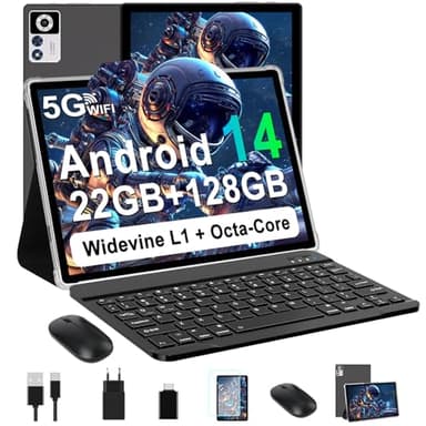 ZIOVO Tablet Android 14 Tablets 10 Pollici, 22GB RAM+128GB ROM (TF 1TB), 5G WiFi Tablets, Supporto Widevine L1/Octa-Core/8000mAh/Corpo Metallico/8+5MP, 2 in 1 Tablet con Tastiera e Mouse- Nero