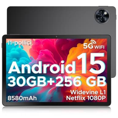 DOOGEE U11 PRO 2025 Tablet Android 15,30GB + 256GB/2TB Tablet 11 Pollici, 8580mAh 7.9mm Thin, Unisoc T7200 Octa Core Tablets Gaming, 13MP+5MP, 90Hz Widevine L1/Face ID/5G WiFi/BT 5.0/OTG/GPS
