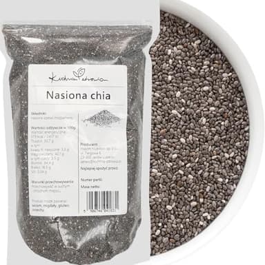 Semi di Chia Naturali 1kg | Ricchi di Fibre, Proteine e Omega‑3 | Ideali per Colazioni, Yogurt, Smoothie, Pasticceria, Pane Fatto in Casa | KUCHNIA ZDROWIA