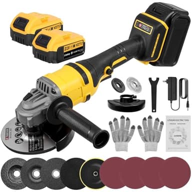 Teodute 1500W Smerigliatrice Angolare, 21V Utensile Elettrico a Batteria, Smerigliatrice per Taglio Lucidatura e Levigatura Impugnatura Corta (con 2 x 5.0Ah Batterie)