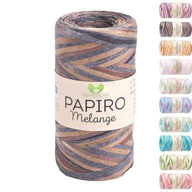 MeriWoolArt Filato Rafia per Uncinetto - Papiro Carta 100g (130m) - Ideale Macramè, Cappelli, Borse, Progetti Fai-da-te Casa - Ecologico