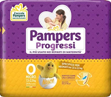 Pampers Progressi Micro, Taglia 0 (1,5-2,5 kg), Formato Scorta, Protezione Pelli Delicate Prima Infanzia, Ultra Morbidi e Assorbenti, Linguette Rinforzate, Anti-Fuoriuscite, 24 Pannolini Neonato