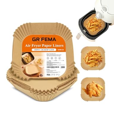 GRIFEMA Carta Forno per Friggitrice ad Aria, BPA Free, Monouso, 5-8 L, Carta per Friggitrice ad Aria Quadrati per Air Fryer, Forno, Padelle, Microonde (100 Pezzi, 20-24 cm)