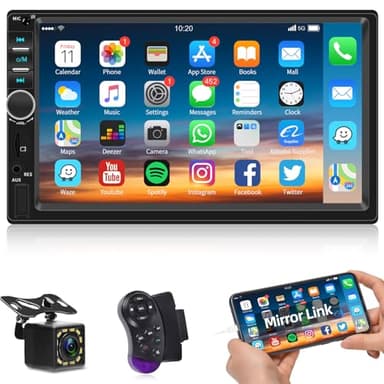 Autoradio Bluetooth 2 Din, Radio Auto con Schermo da 7 Pollici Tocuchscreen con Bluetooth, FM, USB, AUX, Comandi al Volante, Mirror Link Android/iOS + Telecamera Posteriore