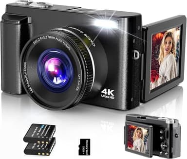 Macchina Fotografica 4K,Fotocamera Digitale UHD con Scheda 32G, Fotocamera Compatta da 48 MP con Schermo Flip a 180° e Lente UV, Fotocamera Vlog per Bambini,Principianti,Adulti