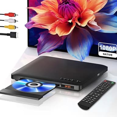 Lettore DVD per TV con uscita HDMI RCA, lettore DVD-CD per tutte le regioni con scalatura, HD 1080P, ingresso USBA, sistema NTSC/PAL integrato. Sistema, cavo HDMI e adattatore in dotazione