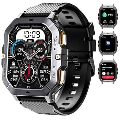 OUKITEL Smartwatch Uomo 2.02" Orologio Intelligente,Rugged Smart Watch Militare Uomo con Chiamate Bluetooth 100+ Sportive Modalità 410mAh Sonno Cardiofrequenzimetro Bussola per Android IOS