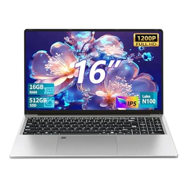 PC Portatile da 16 pollici, Notebook 16 GB di RAM 512 GB SSD, Laptop processore Celeron N100, con FHD 1920 * 1200, USB 3.0, batteria da 6000 mAh(46,2 Wh), BT 5.0, tastiera digitale retroilluminata