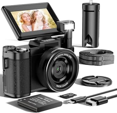 Macchina Fotografica 5K 64MP Zoom Digitale 18X Autofocus Fotocamera Digitale, Schermo IPS 3" Rotante a 180°, Fotocamera per Vlogging con Scheda di Memoria da 32GB, Ideale per Principianti Adolescenti
