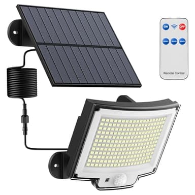 Topabol Luce Solare Led Esterno con Sensore di Movimento [228LED/3Modes] Luci Solari da Esterno con Telecomando, IP65 Impermeabile LED Lampade Solari da Esterni con Estensore da 5M Giardino Garage