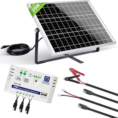 ECO-WORTHY Kit Pannello Solare 25W 12V Monocristallini:IP65 25W Modulo fotovoltaico + Cavo di Collegamento SAE + Regolatore di Carica 10A per Barche, Luci, Apriporta, Pollaio