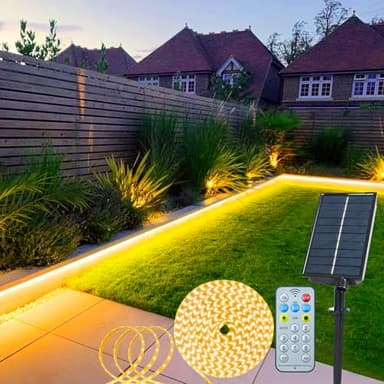 Striscia di luci LED solari per esterni, 5 m, 320 LED, striscia con telecomando, 8 modalità, luci solari da giardino per esterni, impermeabile, per recinzione, portico, gazebo, alberi, decorazione del