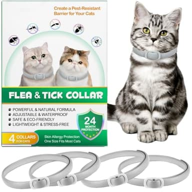 Collare Antiparassitario per Gatti, Collare Antipulci Gatto - 24 Mesi di Protezione Effettiva (4 Pezzi) (Grigio, 4 Pezzi)