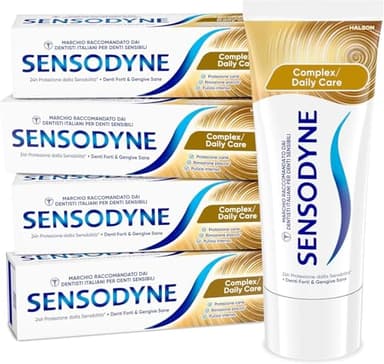 Sensodyne Dentifricio Complex Denti sensibili, Aiuta a controllare la formazione della placca per Denti Forti, Maxi formato 4 x 75ml