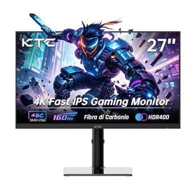 KTC Monitor Gaming 4K 160Hz 144Hz, Pannello Fast-IPS 1ms 27 Pollici Monitor, HDR 400, 132% sRGB, Guscio in fibra di carbonio, Supporto regolabile, DP1.4 / HDMI 2.1 per giocatori e progettisti