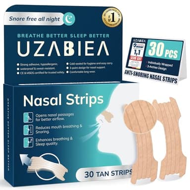 UZABIEA Cerotti Nasali, 30 Pezzi Antirussamento con Tecnologia Brevettata BVT & LTa, Tripla Barra di Supporto, Senza Farmaci, Migliora la Qualità del Sonno. (Marrone)