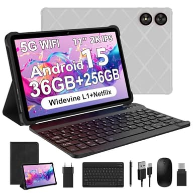 WOREGOO 11 Pollici Android 15 Tablet, 5G WiFi, Tablet in Offerta 2.0GHz Octa-Core, 36GB RAM+256GB ROM (1TB TF), Display 2000x1200 FHD, Widevine L1/8+13MP/8000mAh/GMS/GPS, con Tastiera+Mouse (Grigio)