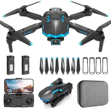 Drone con Telecamera 1080P per Bambini e Adulti Mini Droni Pieghevole per Principianti, 30min di Volo/Altitudine Mantenimento/Volo Circolare, Regalo per Uomo Ragazzo, Meno di 250g (Blue)